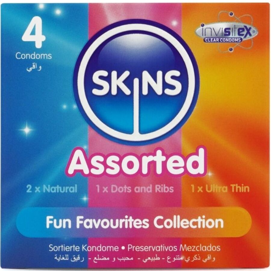 SKINS - ASSORTED PRESERVATIVI ASSORTITI CLASSICI, CON RILIEVI E ULTRASOTTILI 4 PZ