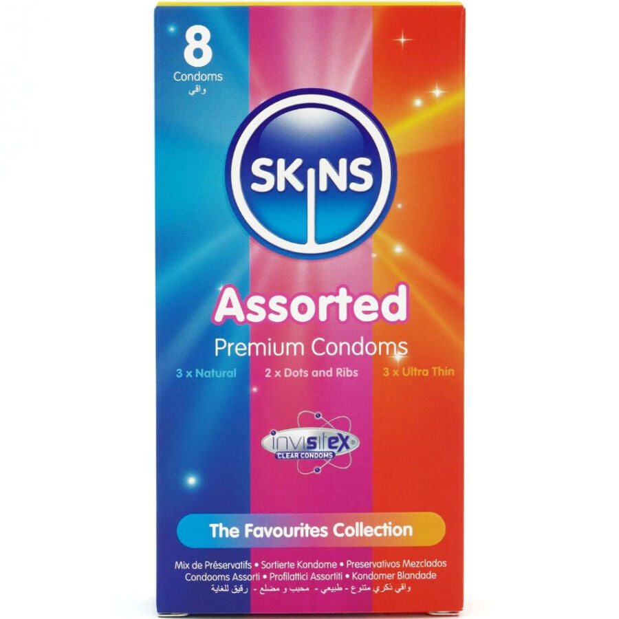 SKINS - ASSORTED PRESERVATIVI ASSORTITI CLASSICI, CON RILIEVI E ULTRASOTTILI 8 PZ