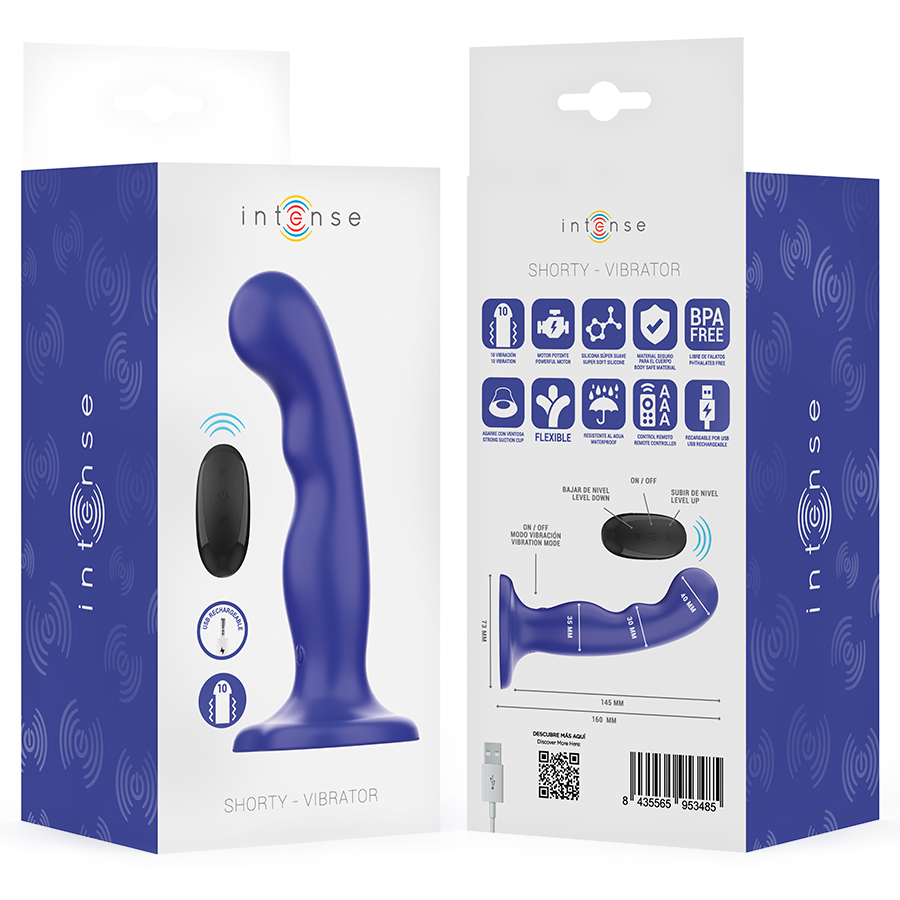 INTENSE - SHORTY VIBRATORE CON VENTOSA E TELECOMANDO BLU