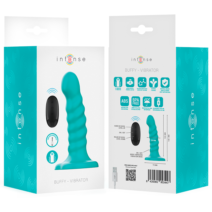 INTENSE - VIBRATORE BUFFY TAGLIA S DESIGN A SPIRALE 10 VIBRAZIONI TELECOMANDO BLU