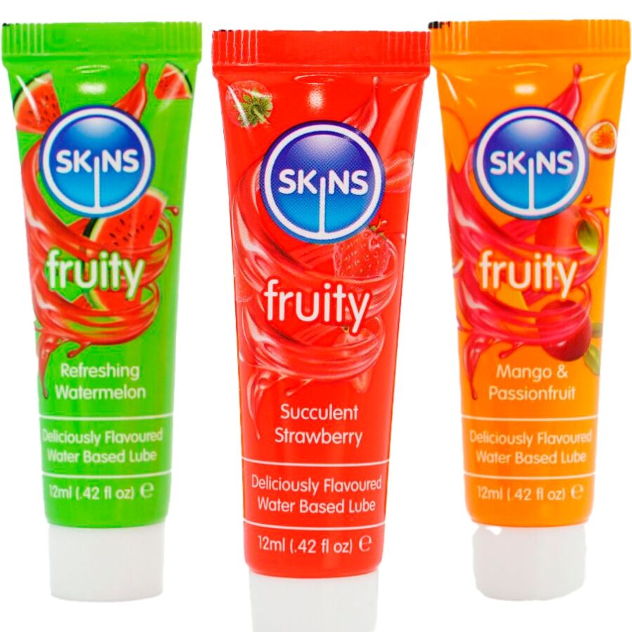 SKINS - KIT LUBRIFICANTI ALLA FRUTTA LUBRIFICANTI ALL'ANGURIA, ALLA FRAGOLA E AL MANGO 3 x 12 ML
