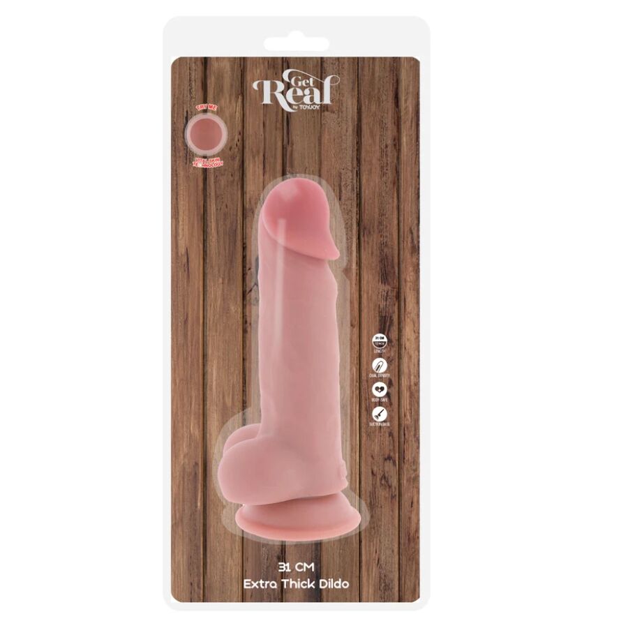 DILDO REALISTICO DELUXE, EXTRA SPESSO CON TESTICOLI, BASE A VENTOSA, 31 CM