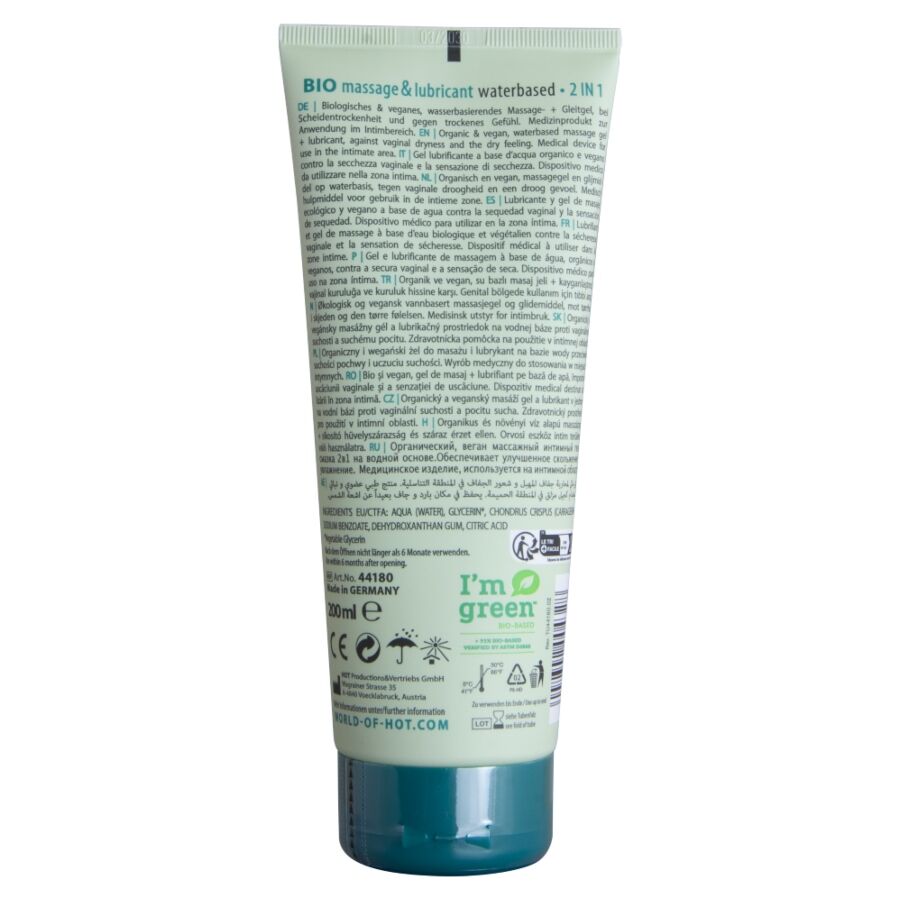 GEL MASSAGGIO E LUBRIFICANTE 2 IN 1, BIO-CERTIFICATO, IDRATAZIONE NATURALE