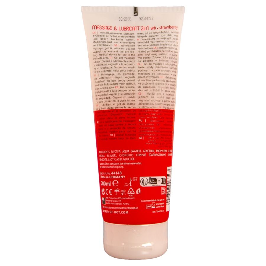 GEL MASSAGGIO E LUBRIFICANTE 2IN1, PROFUMO FRAGOLA, FORMULA NON APPICCICOSA