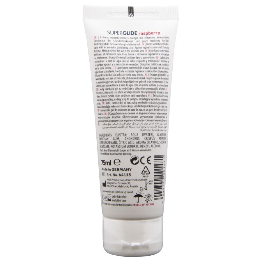 LUBRIFICANTE COMMESTIBILE AL LAMPONE, A BASE D'ACQUA, 75 ML