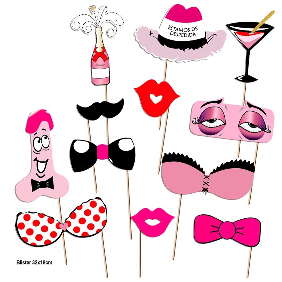 PHOTOCALL DIVERTENTE PER FESTE, ACCESSORI SEXY ORIGINALI, 12 PEZZI PRONTI ALL'USO