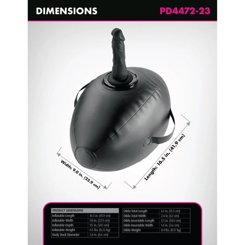 SEDILE GONFIABILE CON DILDO, ERGONOMICO E PORTATILE, 41,9 CM NERO