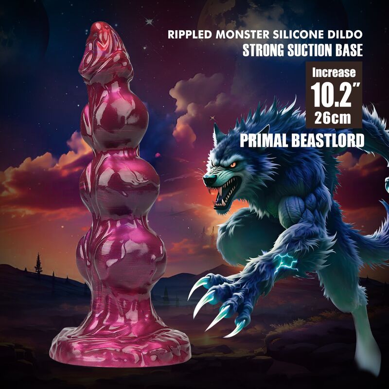 DILDO DESIGN SEGMENTATO FANTASY, SILICONE ROSA TRASLUCIDO 26 CM