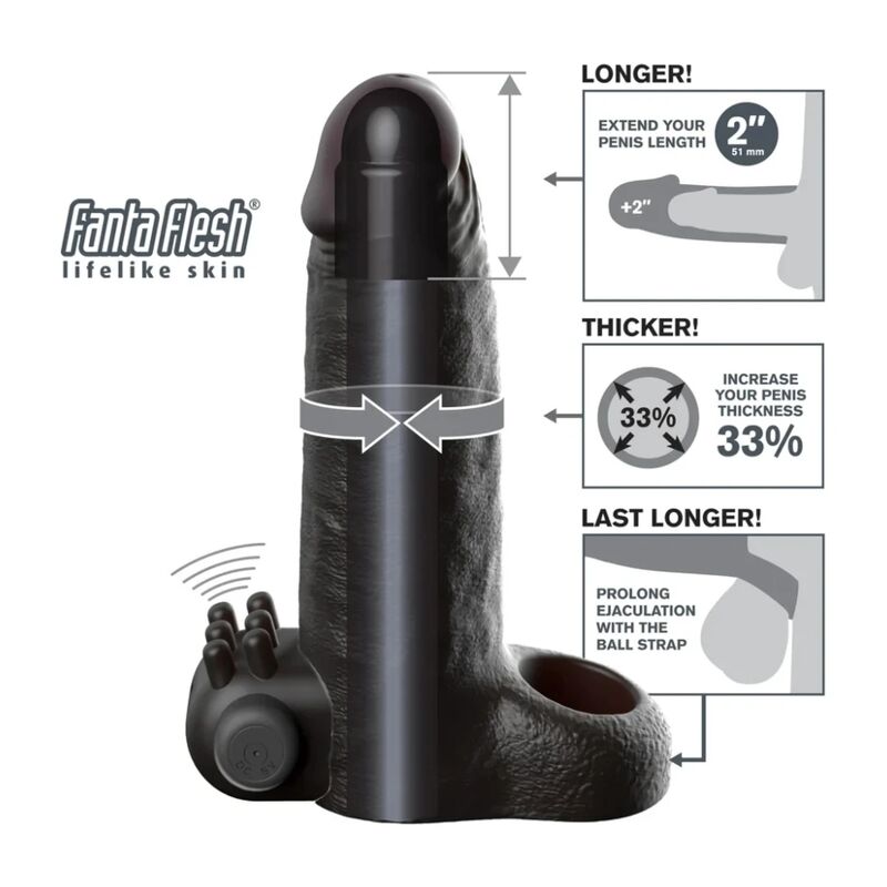 MANICOTTO ESTENSORE VIBRANTE REALISTICO, AGGIUNGE 5 CM, NERO