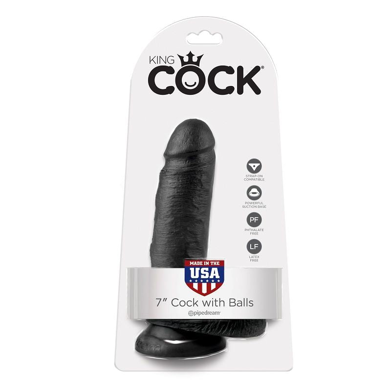 KING COCK - 7 DILDO NERO CON TESTICOLI 17,8 CM