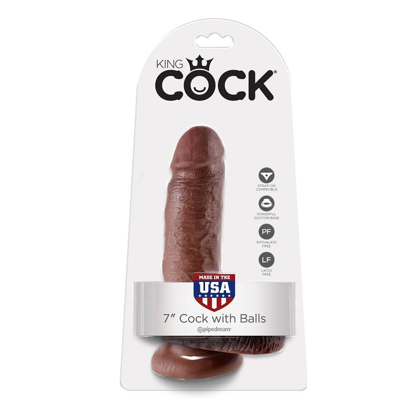 KING COCK - 7 DILDO MARRONE CON TESTICOLI 17,8 CM