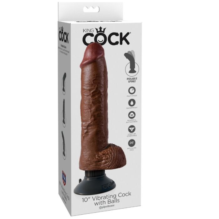 KING COCK - DILDO VIBRANTE CON TESTICOLI 25,5 CM SCURO
