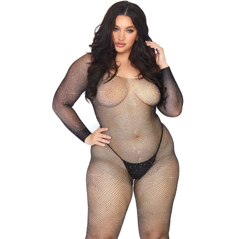BODYSTOCKING RETE CRISTALLIZZATA, MANICHE LUNGHE, DESIGN ELEGANTE, PLUS SIZE