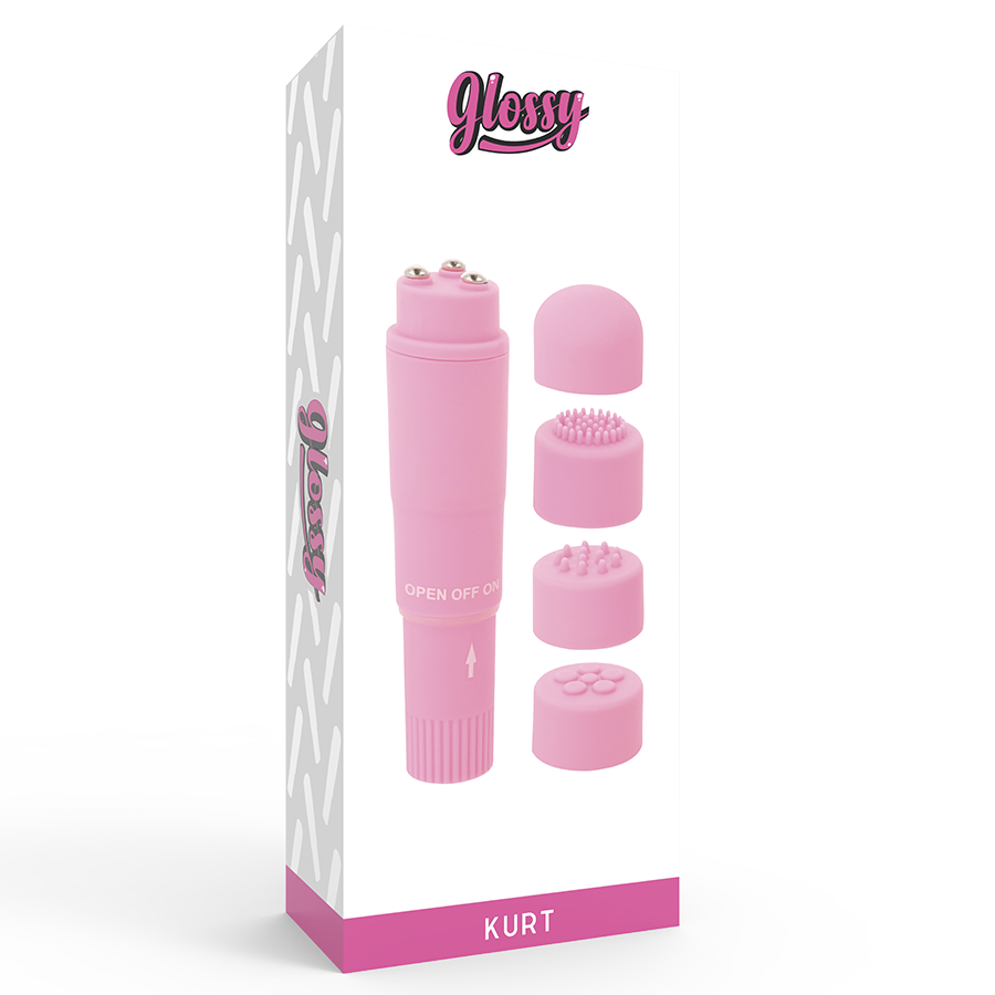 GLOSSY - KURT POCKET MASSAGGIATORE 4 TESTINE INTERCAMBIABILI ROSA