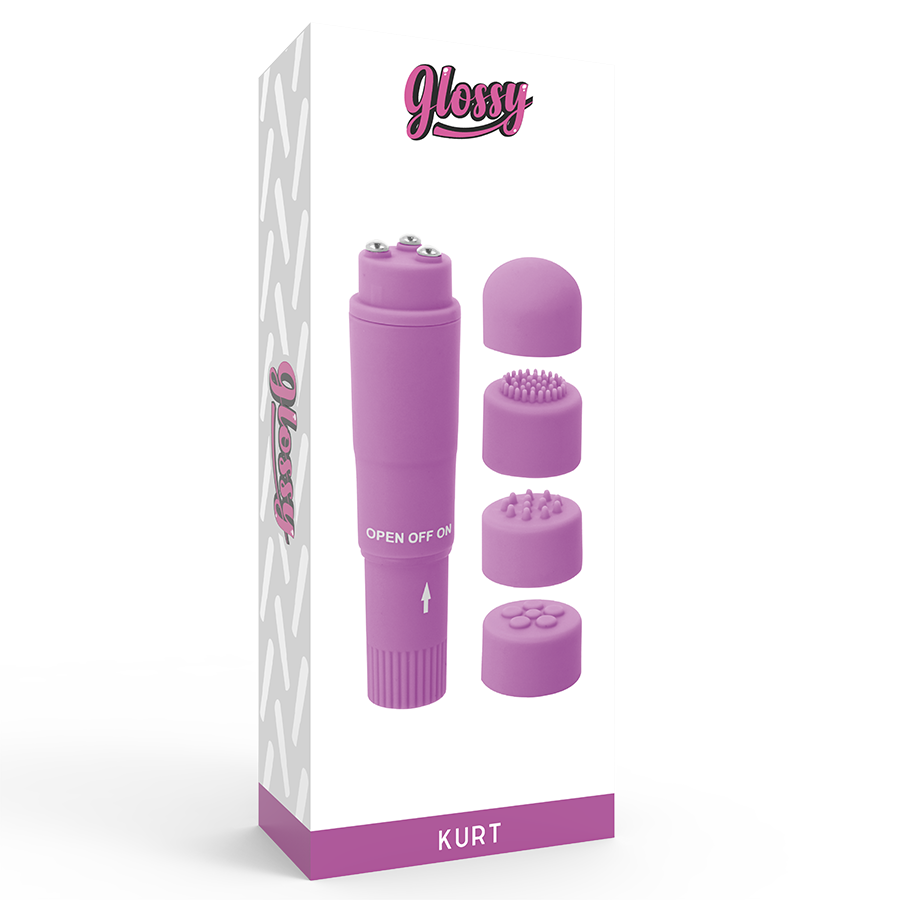 GLOSSY - KURT POCKET MASSAGGIATORE 4 TESTINE INTERCAMBIABILI VIOLA