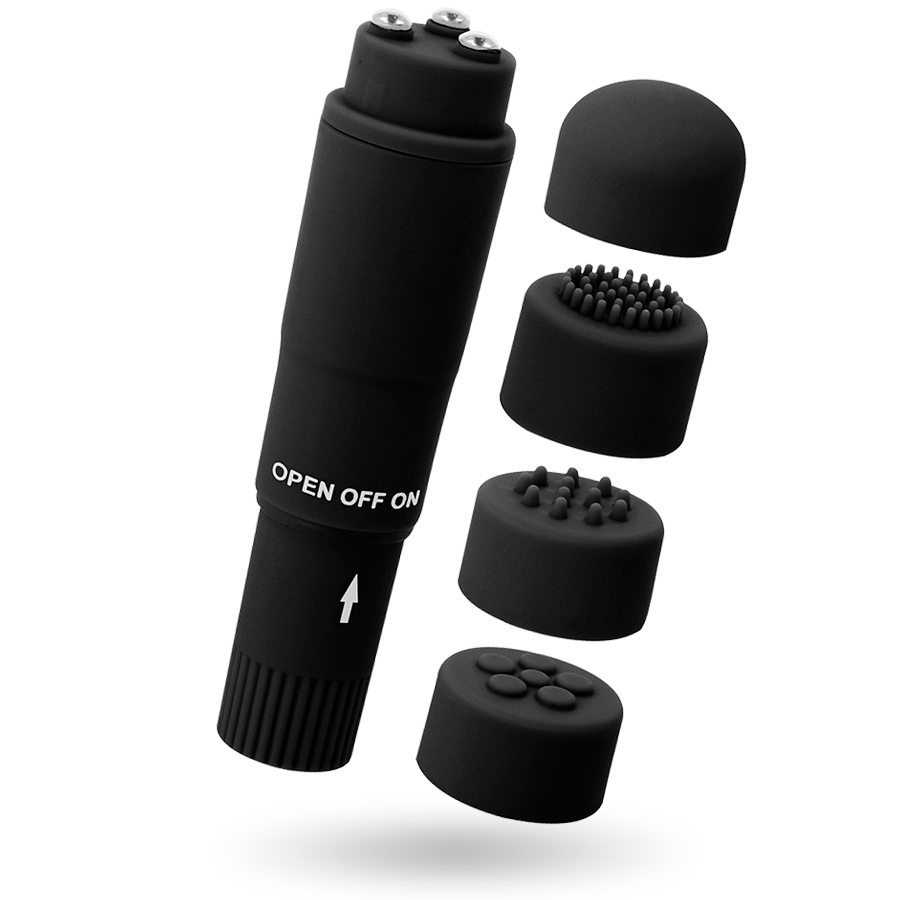 GLOSSY - KURT POCKET MASSAGGIATORE 4 TESTINE INTERCAMBIABILI NERO