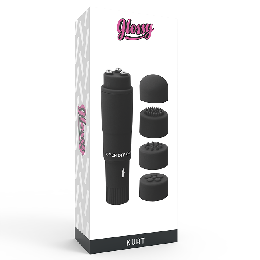 GLOSSY - KURT POCKET MASSAGGIATORE 4 TESTINE INTERCAMBIABILI NERO