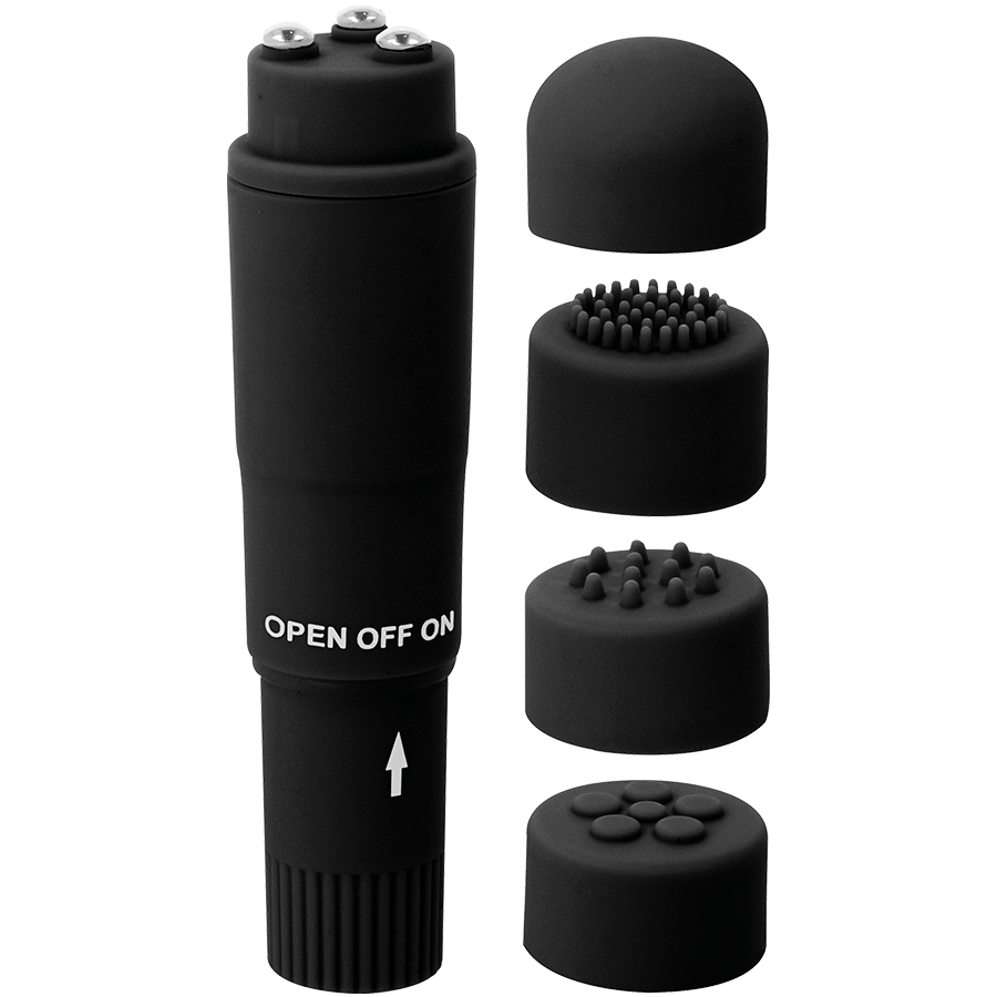 GLOSSY - KURT POCKET MASSAGGIATORE 4 TESTINE INTERCAMBIABILI NERO