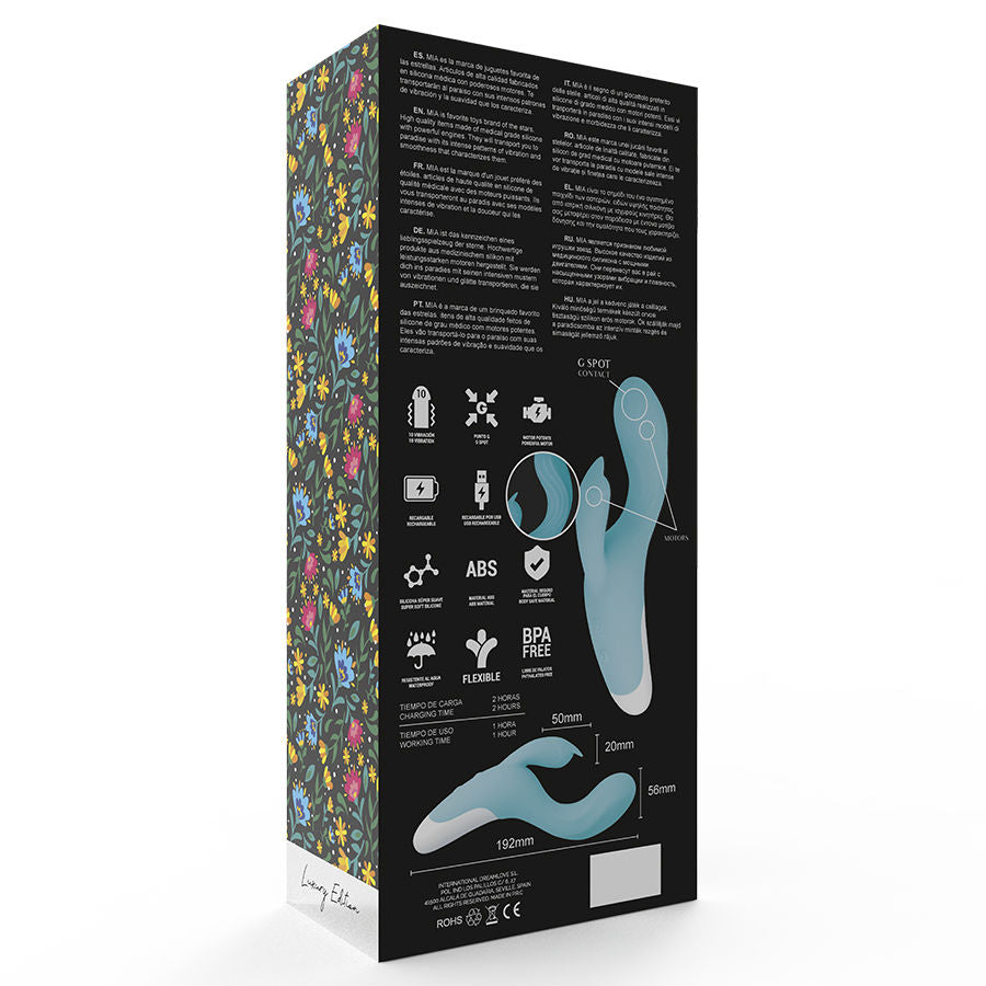 MIA - DRESDE VIBRATORE FLESSIBILE STIMOLATORE CLITORIDE E PUNTO G DOPPIO MOTERE TURCHESE