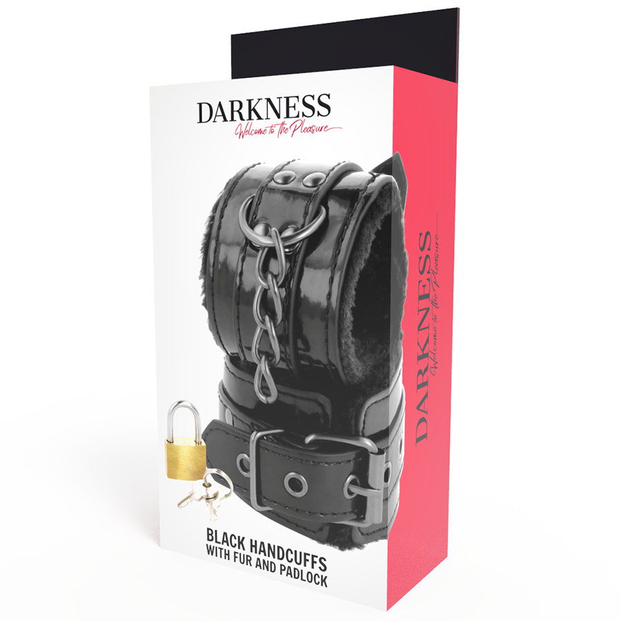 DARKNESS - MANETTE IN PELLE NERA REGOLABILI CON LUCCHETTO