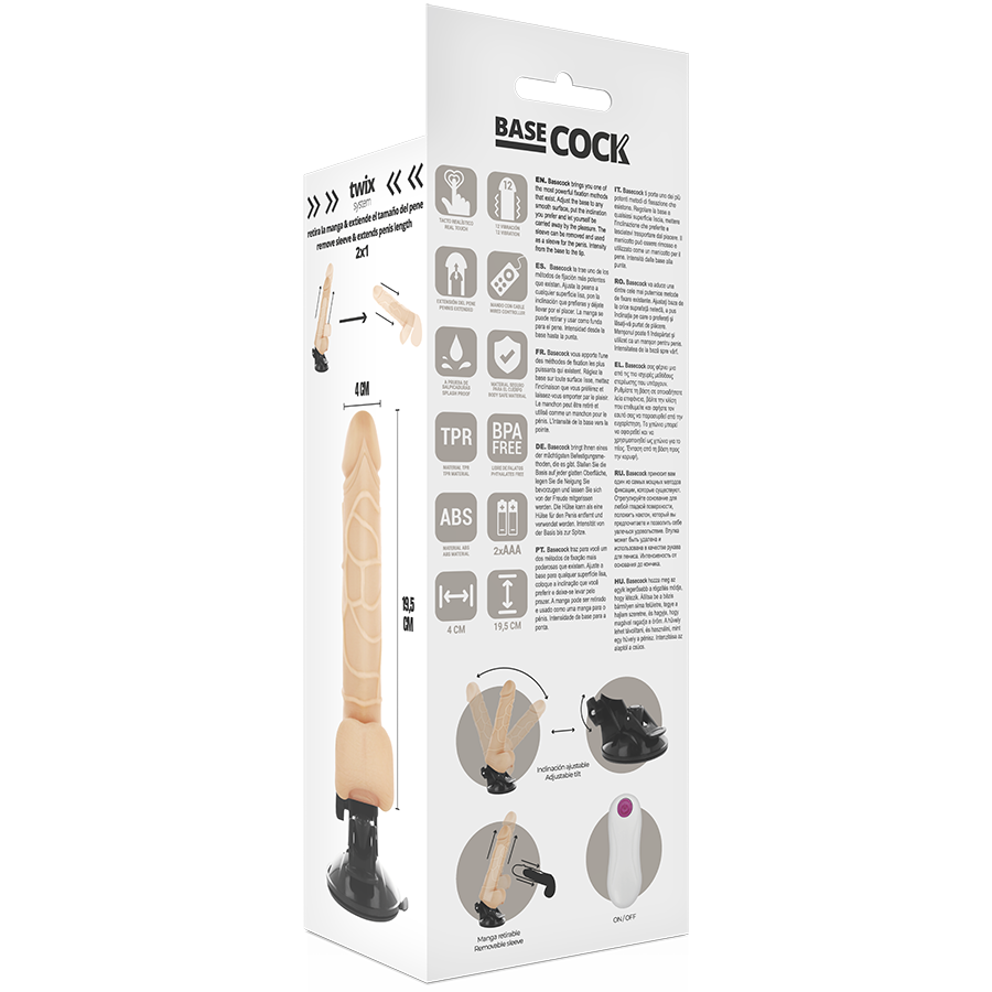 BASECOCK - VIBRATORE REALISTICO TELECOMANDO NATURALE CON TESTICOLI 19,5 CM -O- 4 CM
