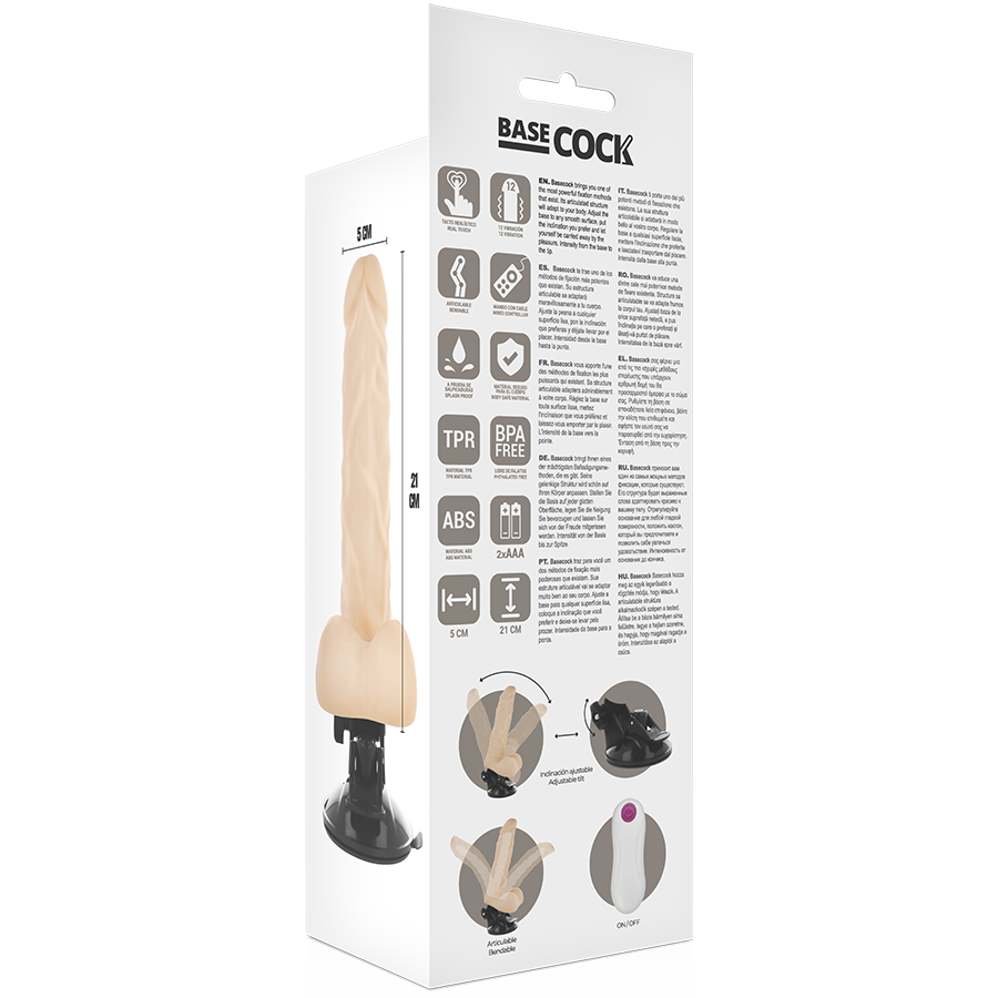 BASECOCK - VIBRATORE REALISTICO CON TELECOMANDO PIEGHEVOLE 21 CM -O- 5 CM