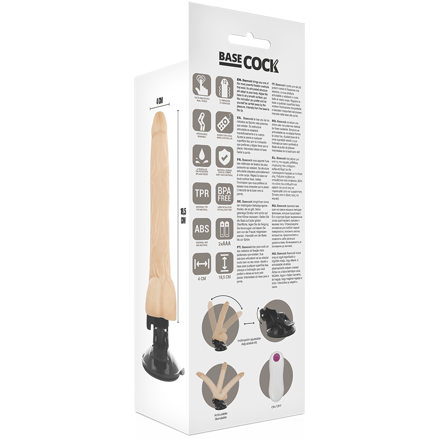 BASECOCK - VIBRATORE REALISTICO CON TELECOMANDO ARTICOLABILE 18,5 CM -O- 4 CM