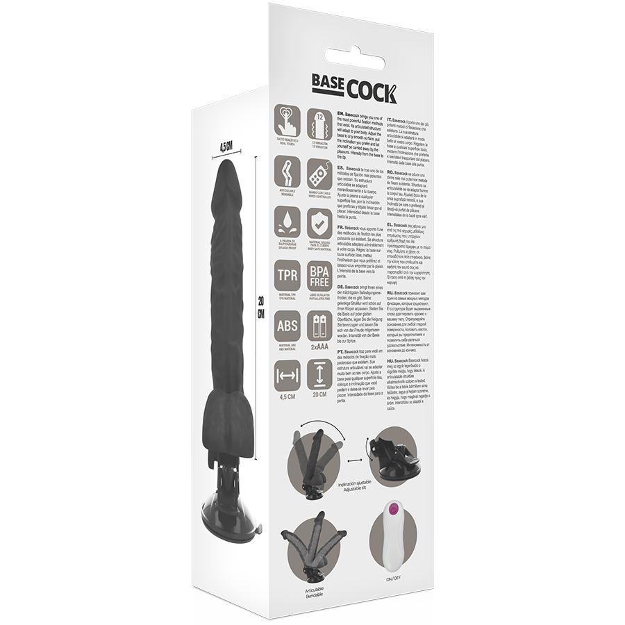 BASECOCK - VIBRATORE REALISTICO CON TELECOMANDO ARTICOLABILE 20 CM -O- 4,5 CM