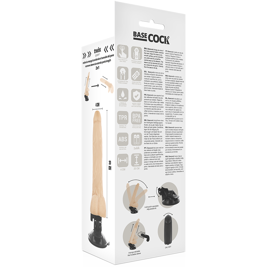 BASECOCK - VIBRATORE REALISTICO NATURALE CON TELECOMANDO E TESTICOLI 20 CM -O- 4 CM