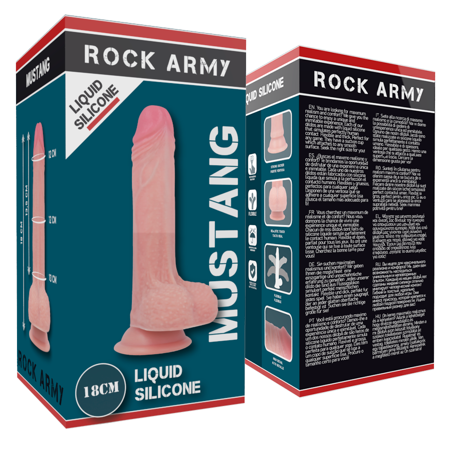 ROCKARMY - DILDO MUSTANG REALISTICO SILICONE LIQUIDO PREMIUM 18 CM -O- 4,14 CM