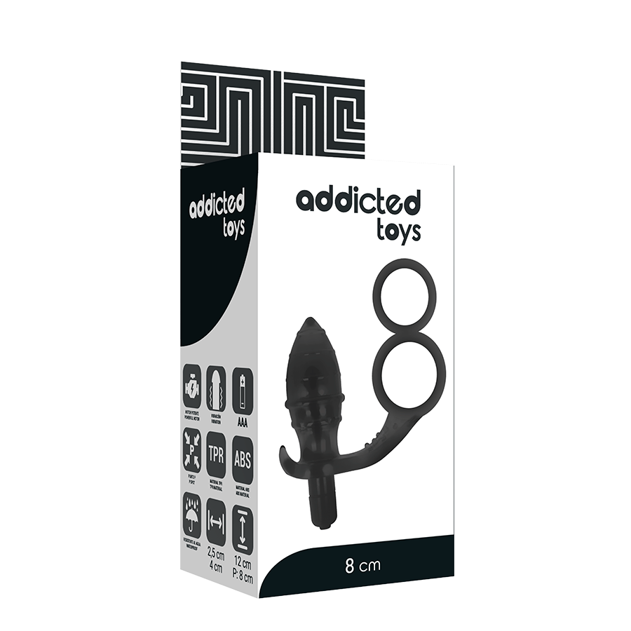 ADDICTED TOYS - DOPPIO ANELLO PENE + PLUG ANALE NERO