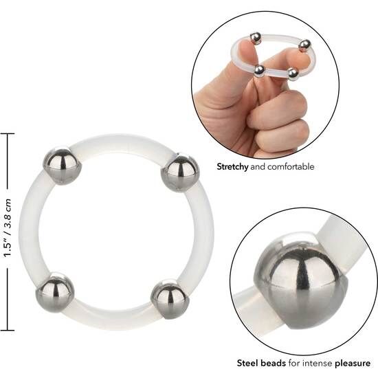 CALEXOTICS - STEEL BEADED ANELLO IN SILICONE CON PERLINE L