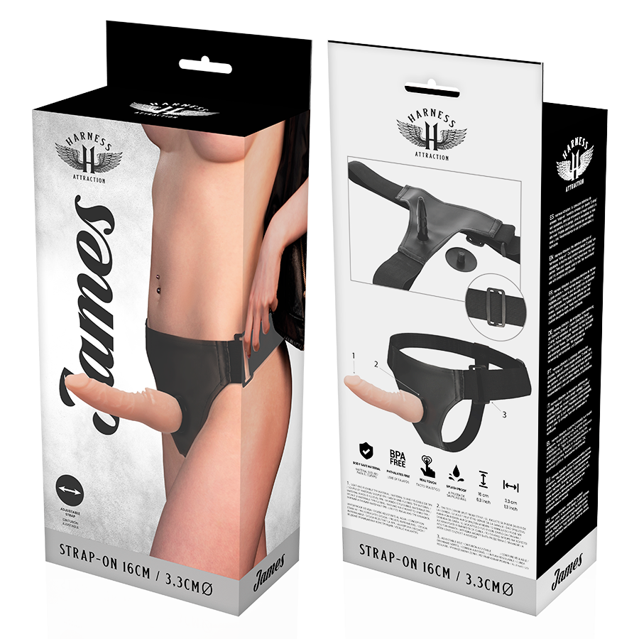 HARNESS ATTRACTION - JAMES HARNESS CON PENE REALISTICO 16 CM -O- 3,3 CM