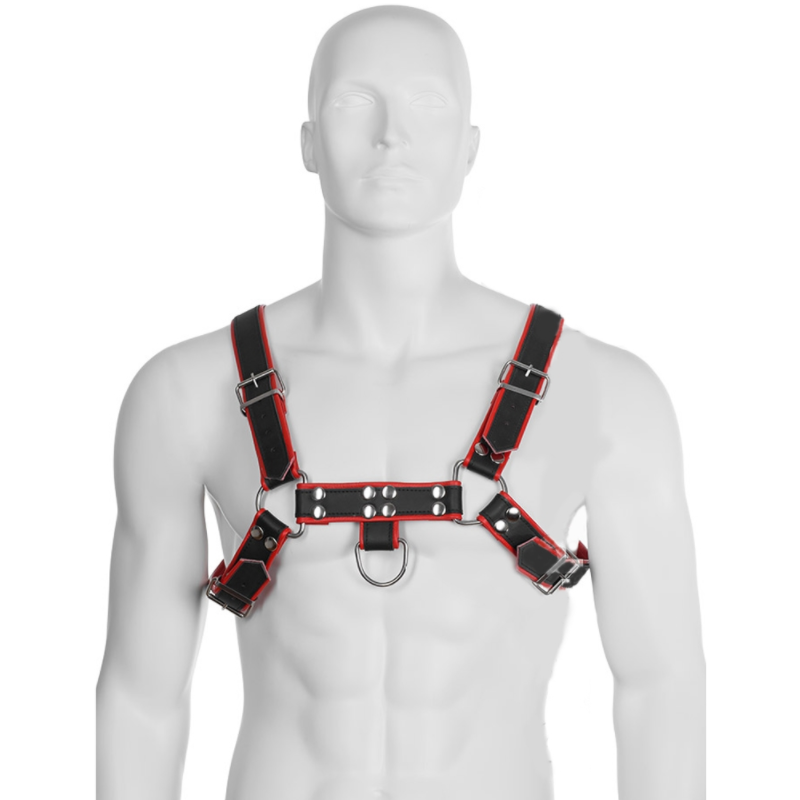 LEATHER BODY - HARNESS A CATENA IN PELLE NERO / ROSSO MOD III