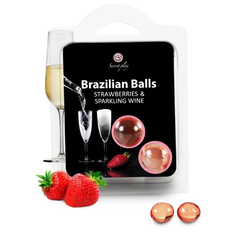 SECRETPLAY - SET 2 PALLINE BRASILIANE CON OLIO DA MASSAGGIO AROMA SPUMANTE E FRAGOLA