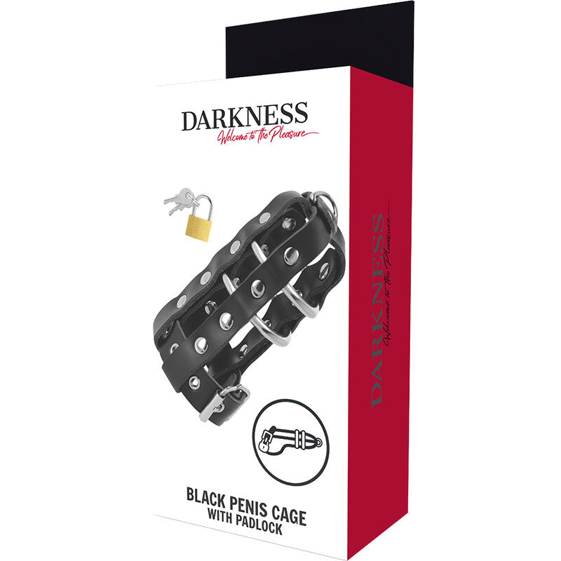 DARKNESS - GABBIA DI CASTITÀ IN PELLE CON LUCCHETTO
