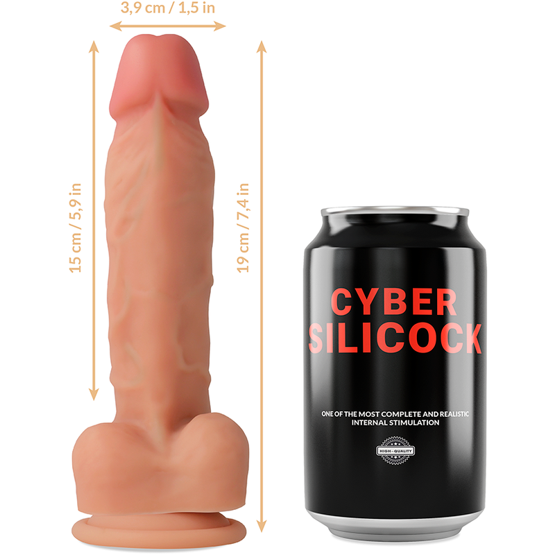 CYBER SILICOCK - OLIVER STRAP-ON IN SILICONE LIQUIDO CON 3 ANELLI INCLUSI 19 CM -O- 3,9 CM