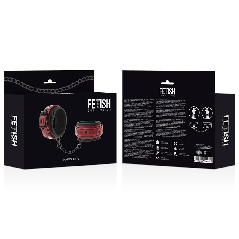 MANETTE IN PELLE VEGANA CON FODERA IN NEOPRENE ROSSE - FETISH SUBMISSIVE