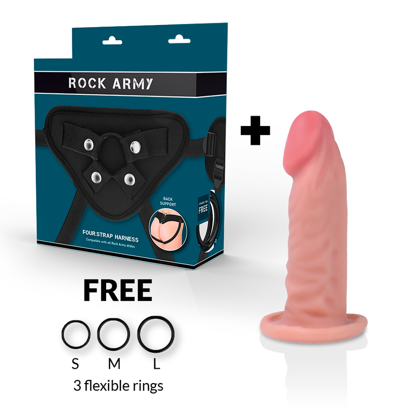 ROCKARMY - IMBRACATURA + DILDO REALISTICO TIGER A DOPPIA DENSITÀ 14 CM -O- 4,46 CM