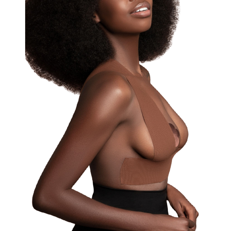 BYE-BRA - NASTRO PUSH-UP ADESIVO 5 MX 6,5 CM + 3 PAIA DI COPRICAPEZZOLI MARRONE