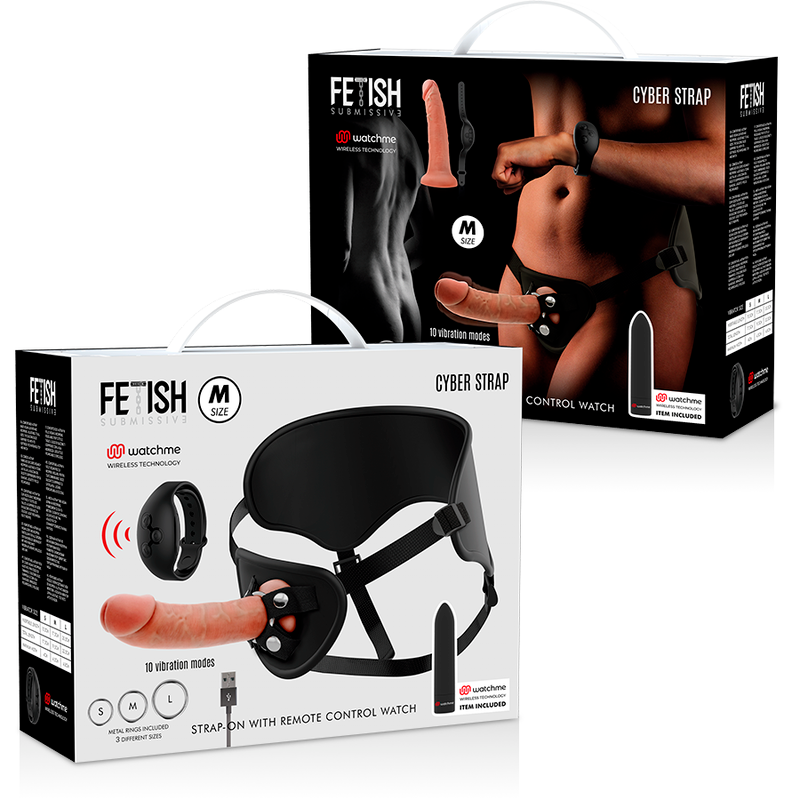 FETISH SUBMISSIVE CYBER STRAP - HARNESS CON DILDO E BULLET TECNOLOGIA WIRELESS WATCHME CON TELECOMANDO MISURA M