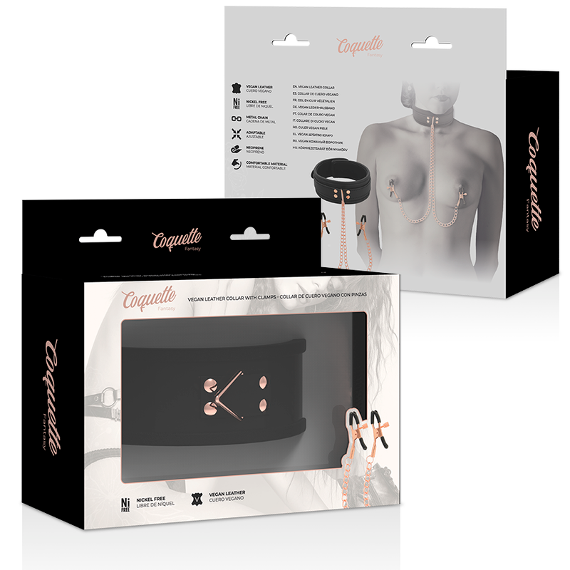 COQUETTE CHIC DESIRE - COLLARE CON FODERA IN NEOPRENE CON MORSETTI PER CAPEZZOLI