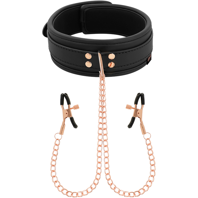 COQUETTE CHIC DESIRE - COLLARE CON FODERA IN NEOPRENE CON MORSETTI PER CAPEZZOLI