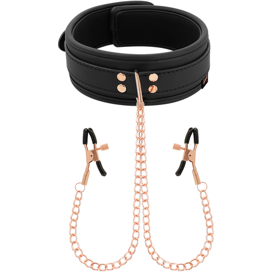 COQUETTE CHIC DESIRE - COLLARE CON FODERA IN NEOPRENE CON MORSETTI PER CAPEZZOLI