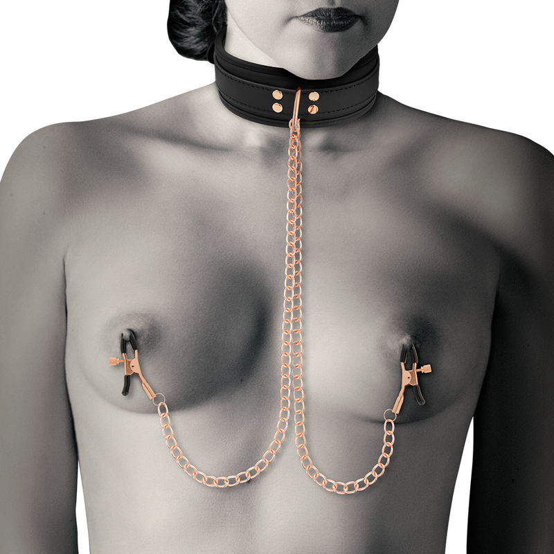 COQUETTE CHIC DESIRE - COLLARE CON FODERA IN NEOPRENE CON MORSETTI PER CAPEZZOLI