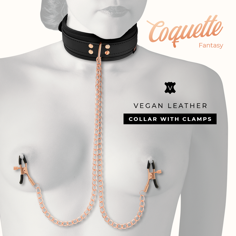COQUETTE CHIC DESIRE - COLLARE CON FODERA IN NEOPRENE CON MORSETTI PER CAPEZZOLI