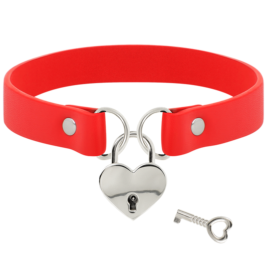 COQUETTE CHIC DESIRE - CHOKER IN PELLE VEGANA ROSSA CON ACCESSORIO CUORE CON CHIAVE