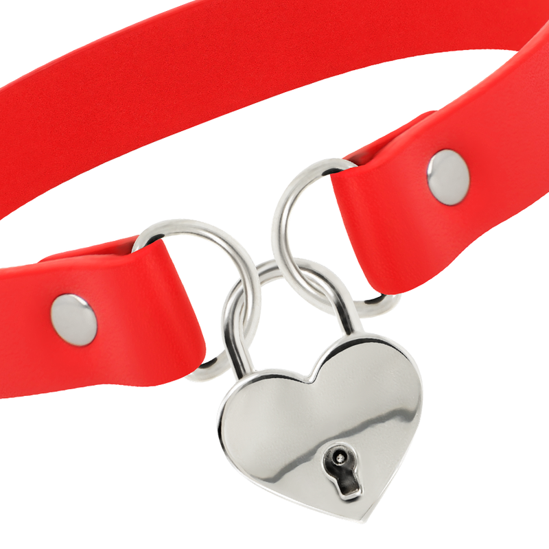 COQUETTE CHIC DESIRE - CHOKER IN PELLE VEGANA ROSSA CON ACCESSORIO CUORE CON CHIAVE