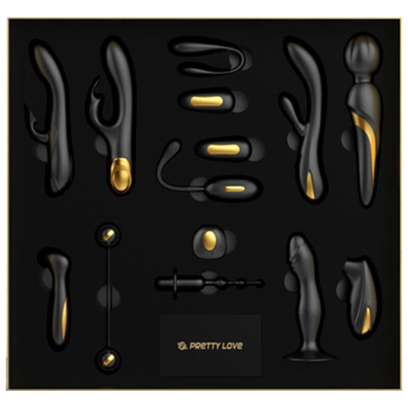 PRETTY LOVE - BLACK & GOLD DELUXE SET DI SEX TOYS VIBRANTI RICARICABILI 12 PZ