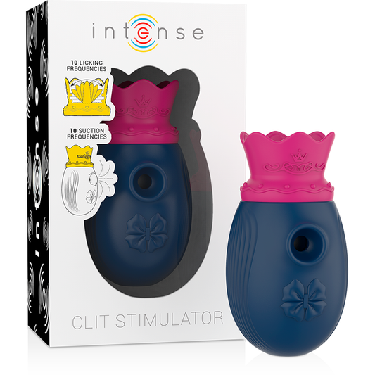 INTENSE - STIMOLATORE CLITORIDEO 10 MODALITÀ DI ASPIRAZIONE E LECCATURA - BLU